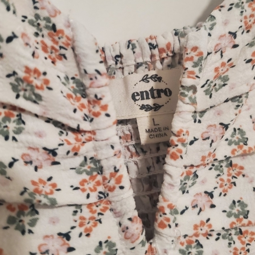 Entro Cream Floral Peasant Tops - Picture 2 of 9